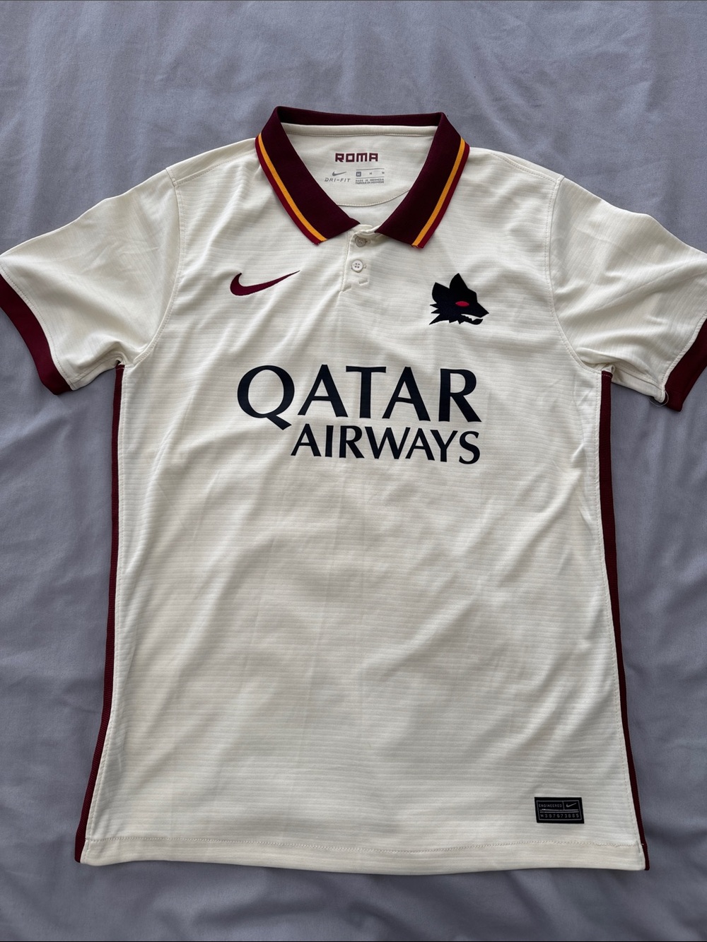 Nike AS Roma Men's Soccer Jersey - White with Maroon & Gold Trim
